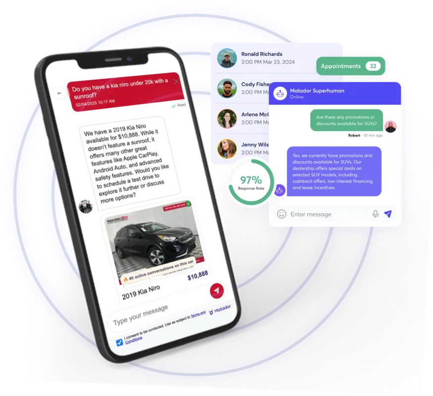 Matador Superhuman Chat AI on a dealership website